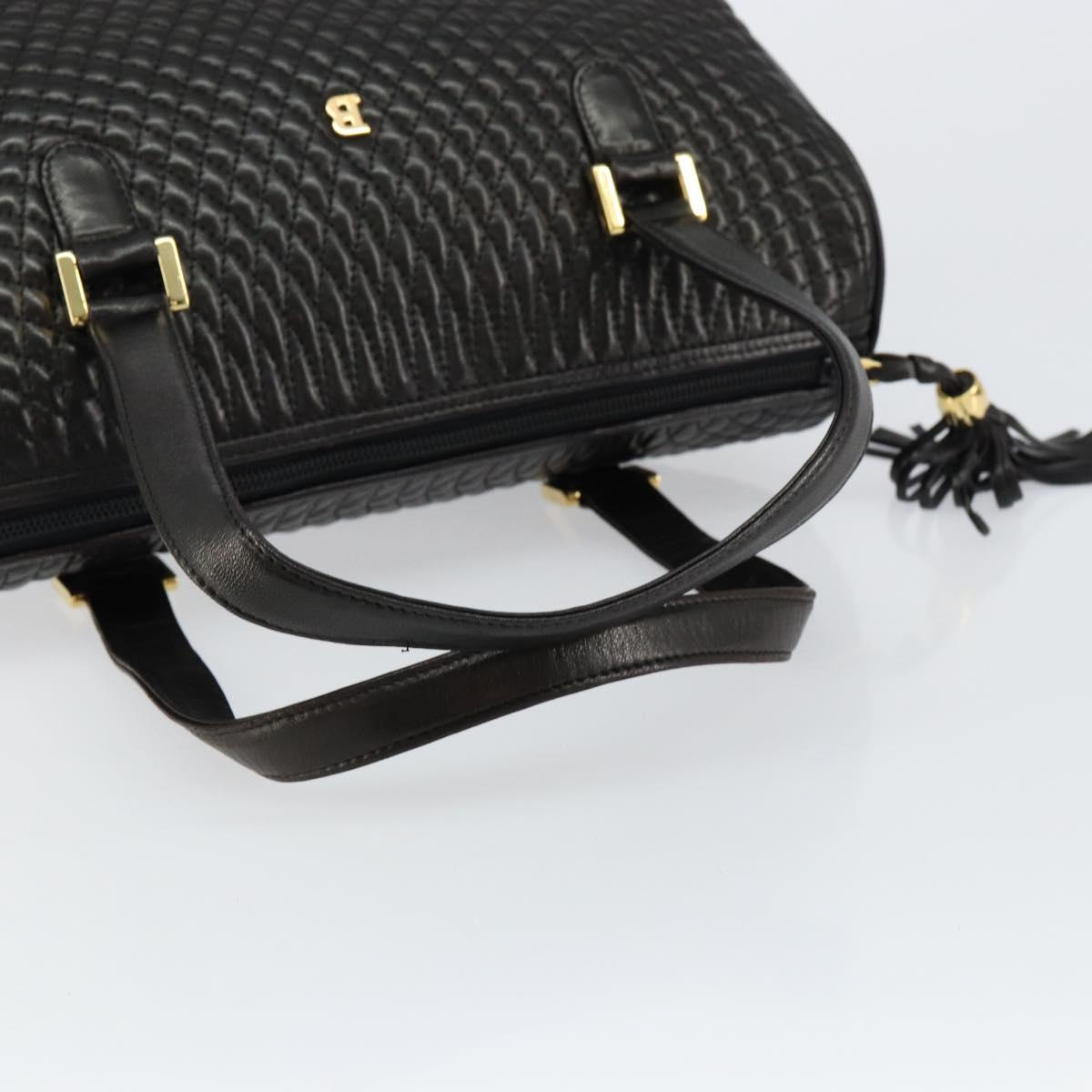 BALLY Hand Bag Leather Black Gold Auth BA7020