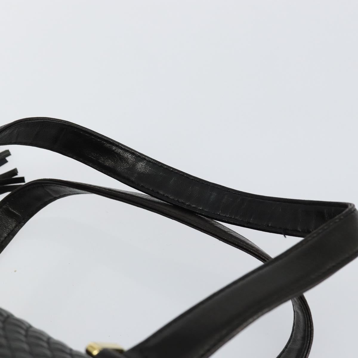 BALLY Hand Bag Leather Black Gold Auth BA7020