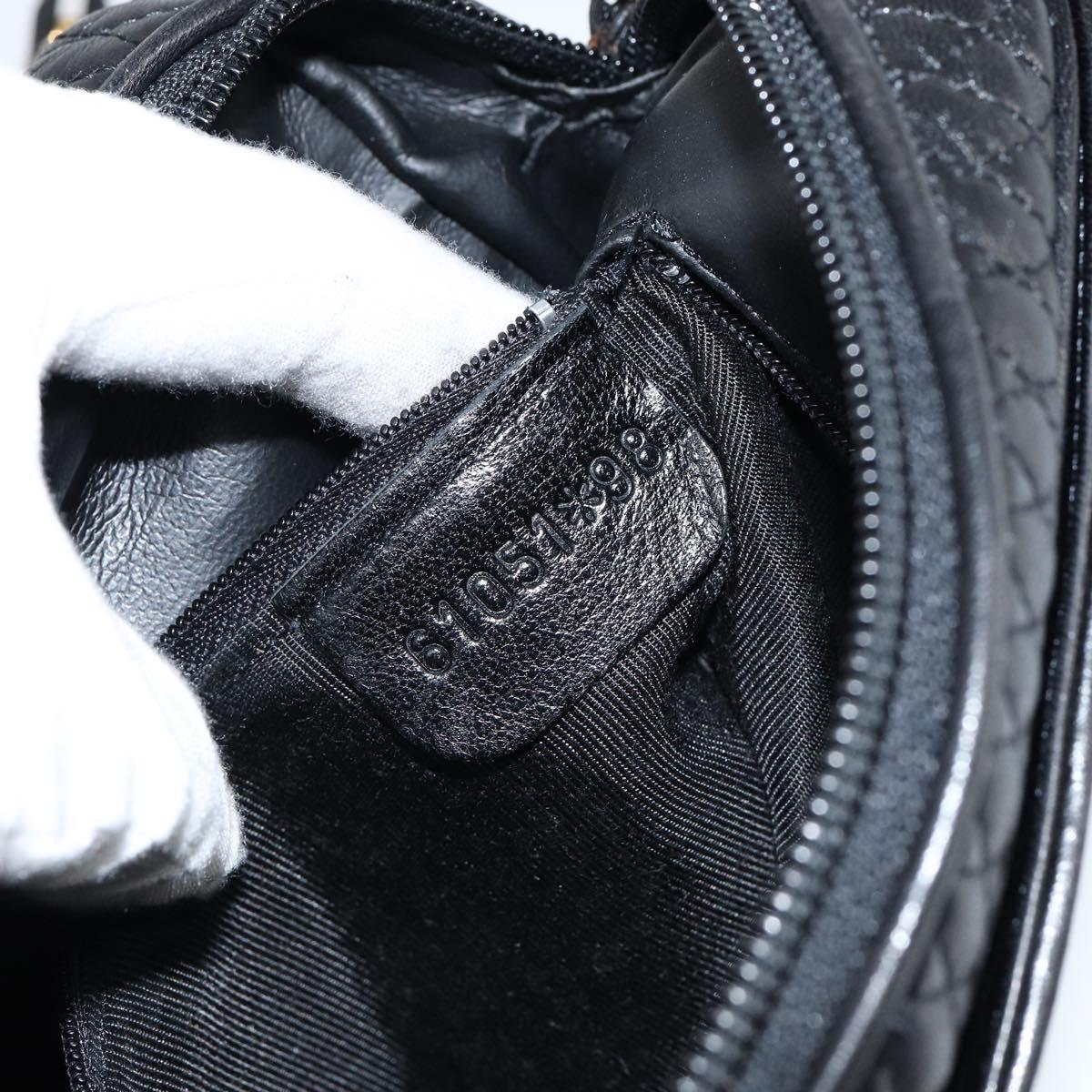 BALLY Chain Shoulder Bag Leather Black Gold Auth BA7021