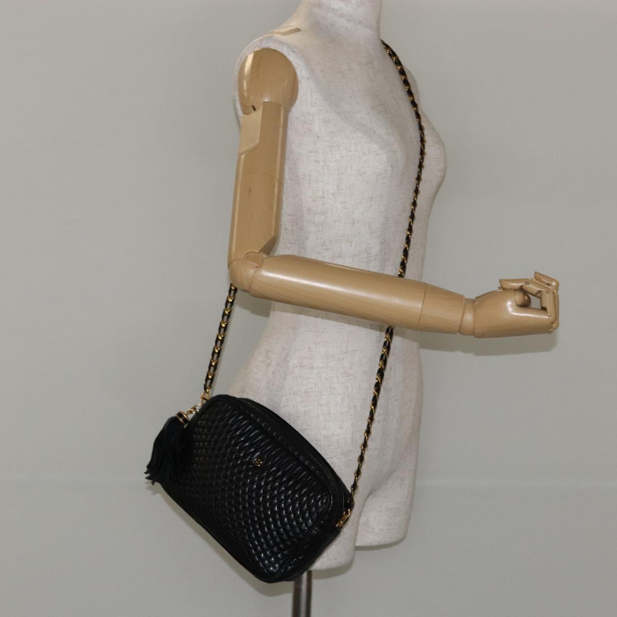 BALLY Chain Shoulder Bag Leather Black Gold Auth BA7021