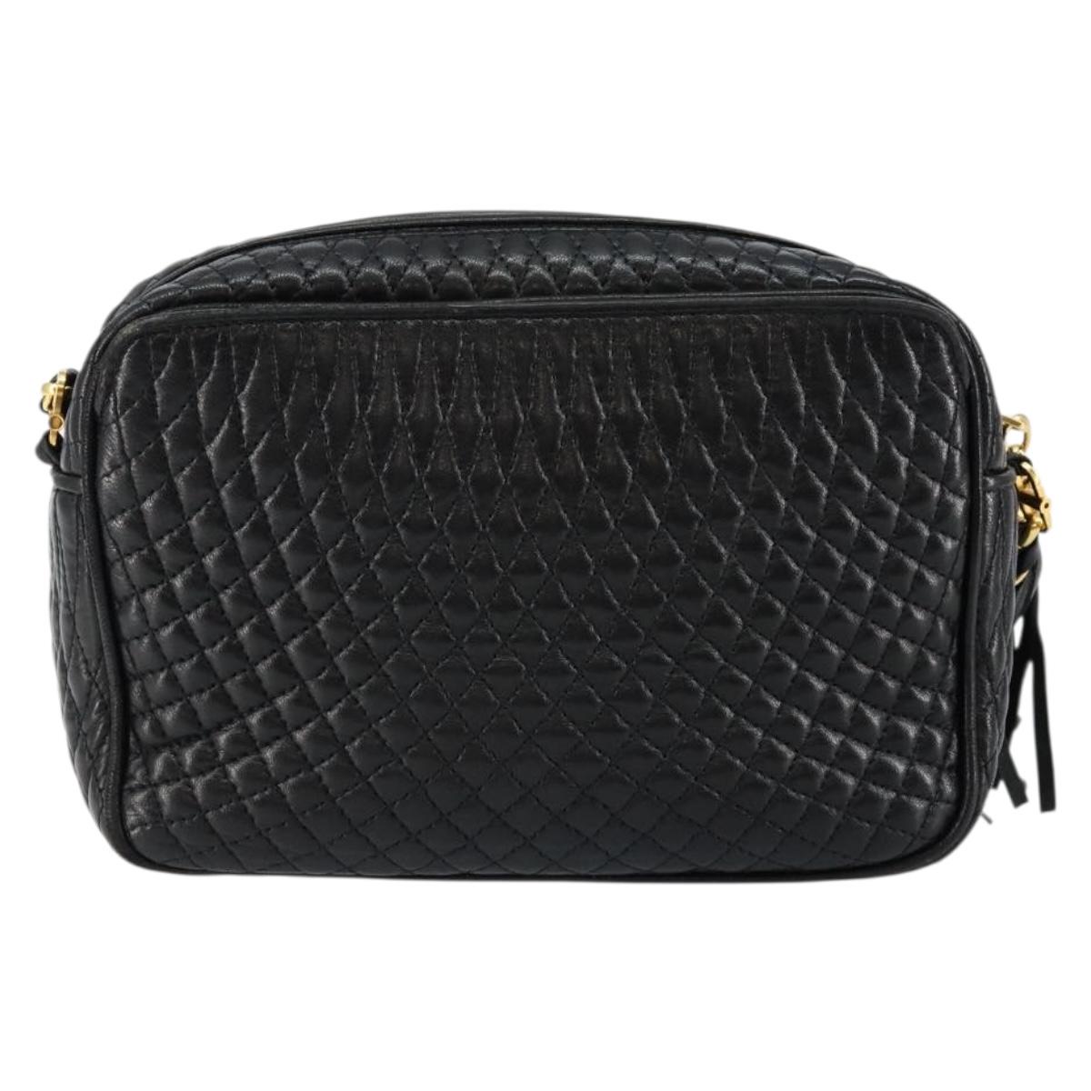 BALLY Chain Shoulder Bag Leather Black Gold Auth BA7021