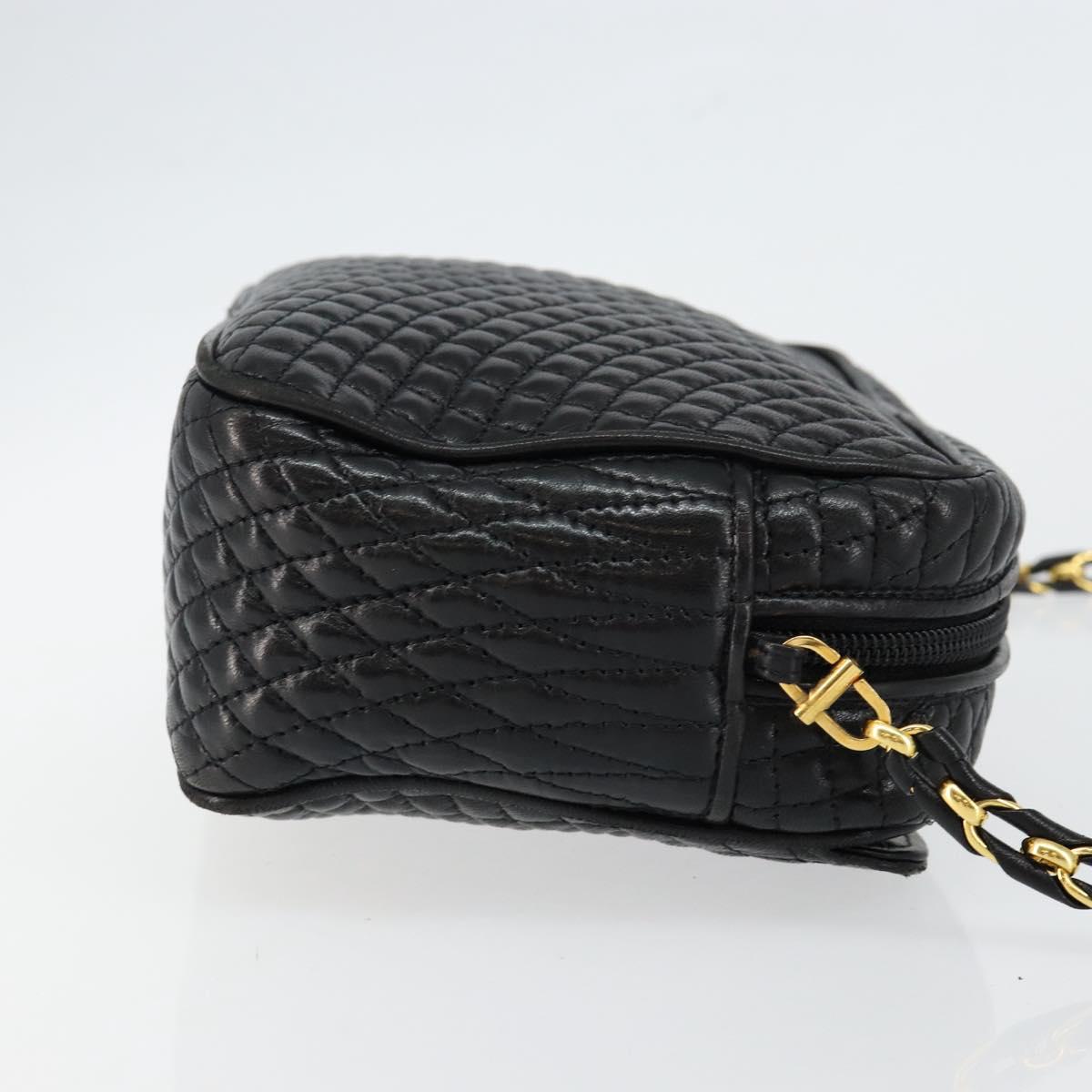 BALLY Chain Shoulder Bag Leather Black Gold Auth BA7021