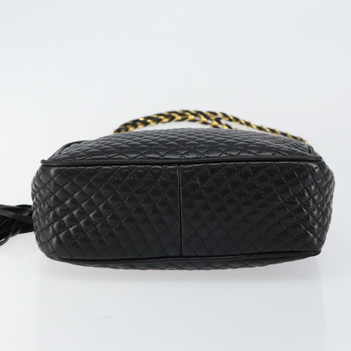 BALLY Chain Shoulder Bag Leather Black Gold Auth BA7021