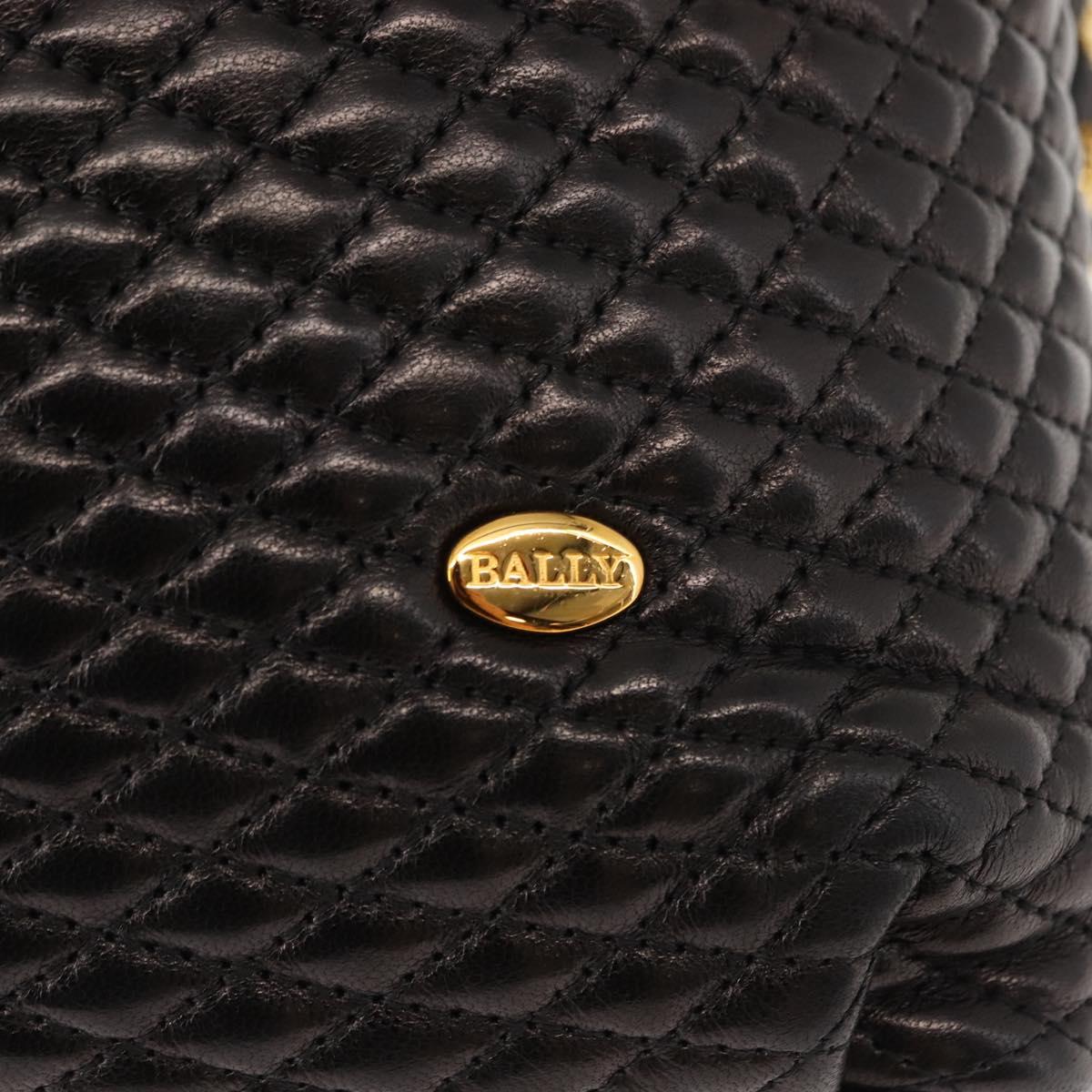 BALLY Chain Tote Bag Leather Black Gold Auth BA7022