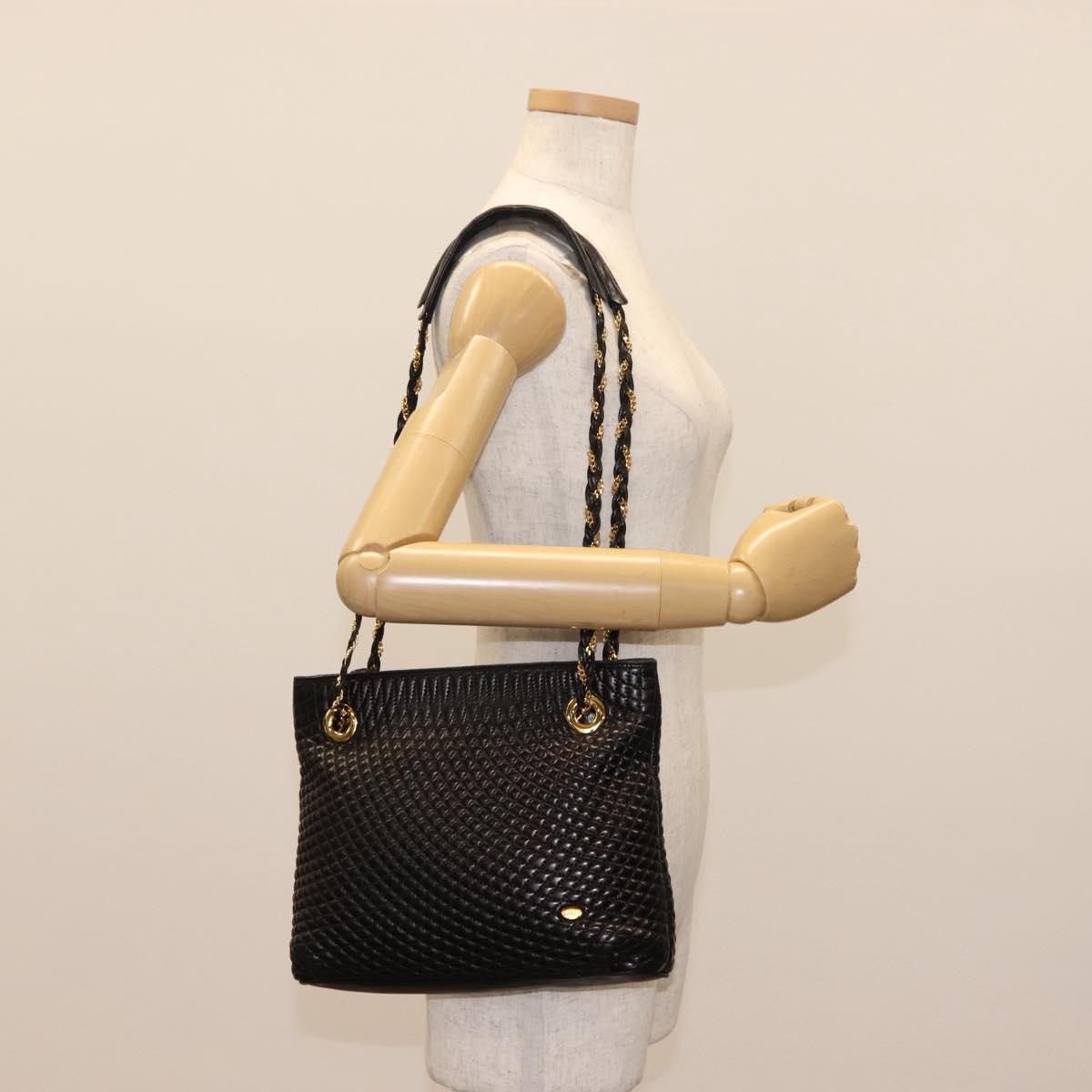 BALLY Chain Tote Bag Leather Black Gold Auth BA7022