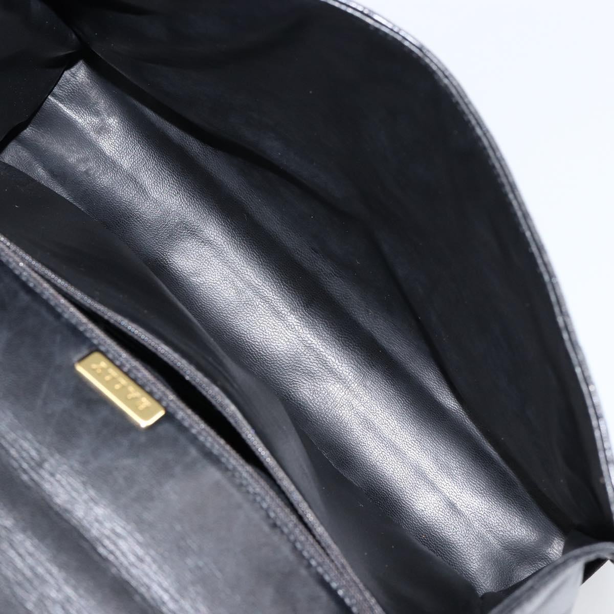 BALLY Hand Bag Leather Black Gold Auth BA7023
