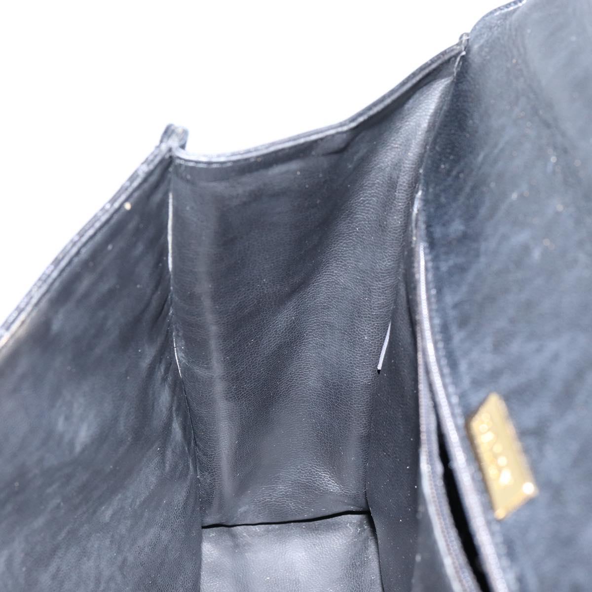 BALLY Hand Bag Leather Black Gold Auth BA7023