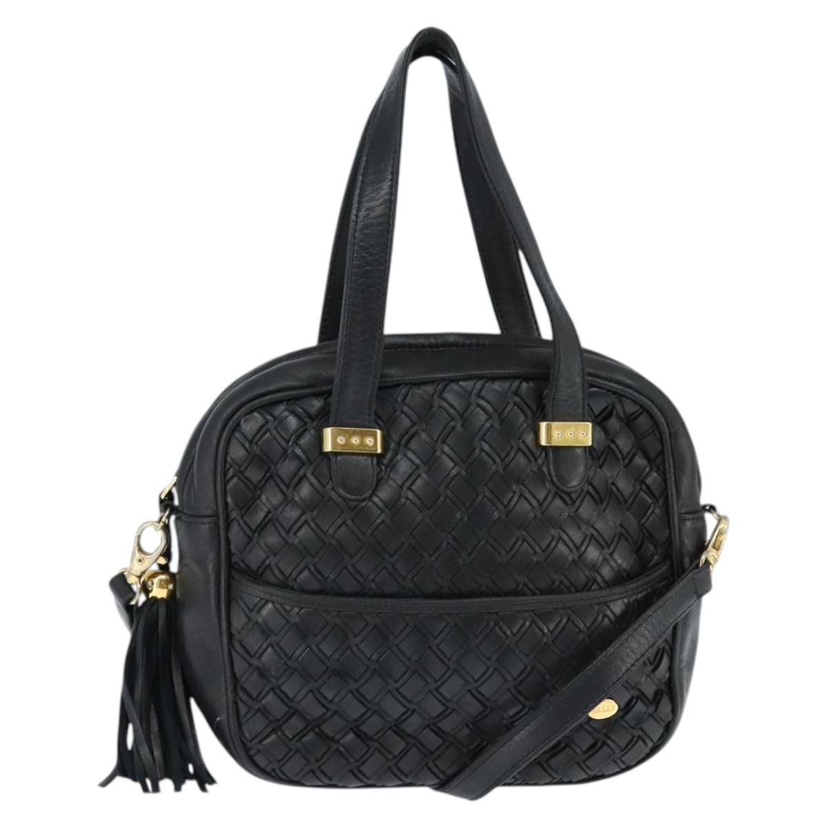 BALLY Hand Bag Leather 2way Black Gold Auth BA7024