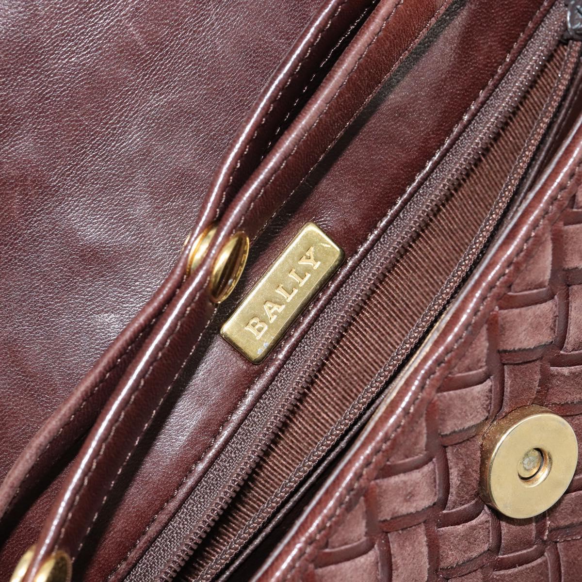 BALLY Shoulder Bag Leather Brown Gold Auth BA7025