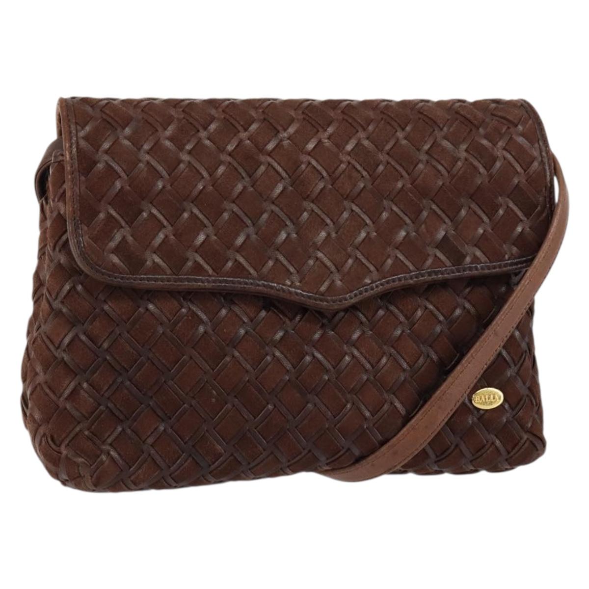 BALLY Shoulder Bag Leather Brown Gold Auth BA7025