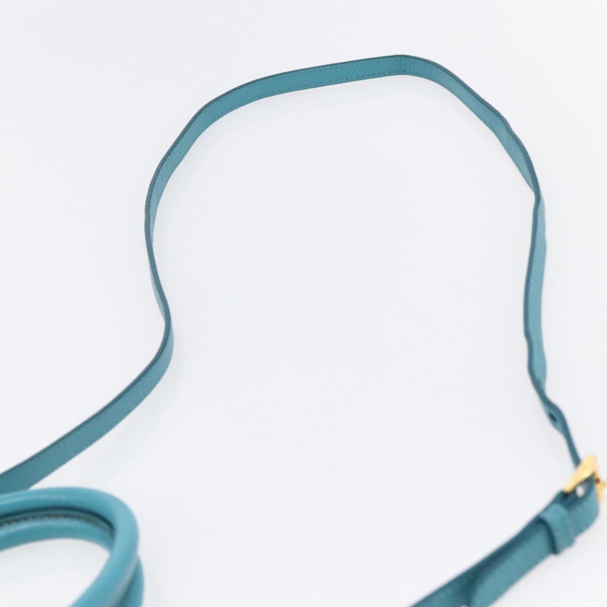 PRADA Hand Bag Leather 2way Turquoise Blue Gold Auth BA7027