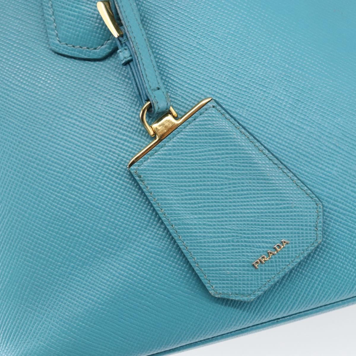 PRADA Hand Bag Leather 2way Turquoise Blue Gold Auth BA7027