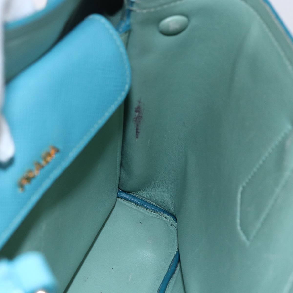 PRADA Hand Bag Leather 2way Turquoise Blue Gold Auth BA7027
