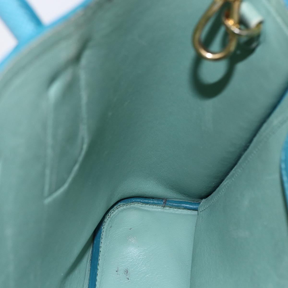 PRADA Hand Bag Leather 2way Turquoise Blue Gold Auth BA7027