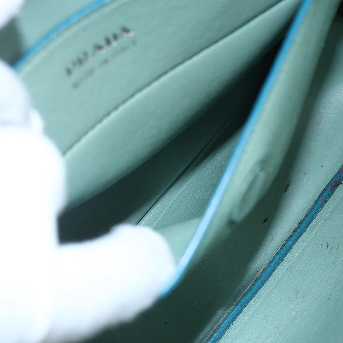 PRADA Hand Bag Leather 2way Turquoise Blue Gold Auth BA7027