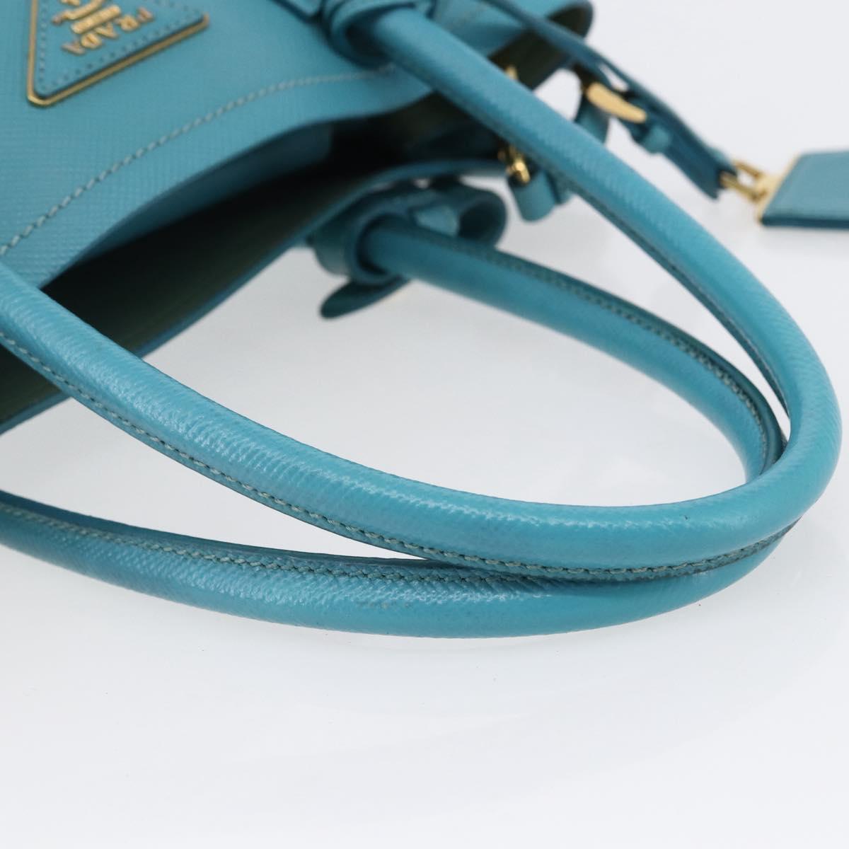 PRADA Hand Bag Leather 2way Turquoise Blue Gold Auth BA7027