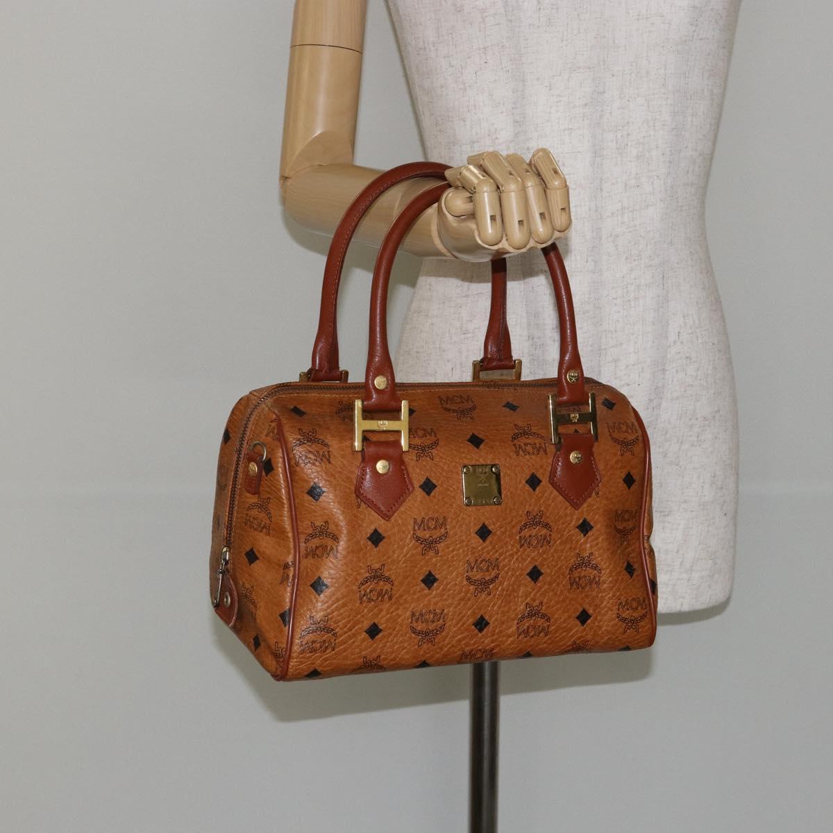 MCM Vicetos Logogram Hand Bag PVC Brown Gold Auth BA7030