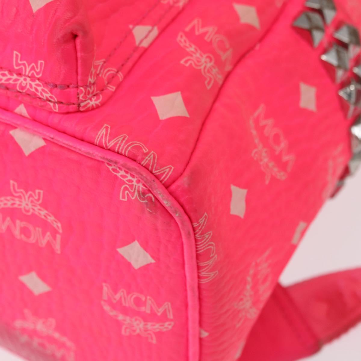 MCM Vicetos Logogram Backpack PVC Leather Pink Gold Auth BA7032