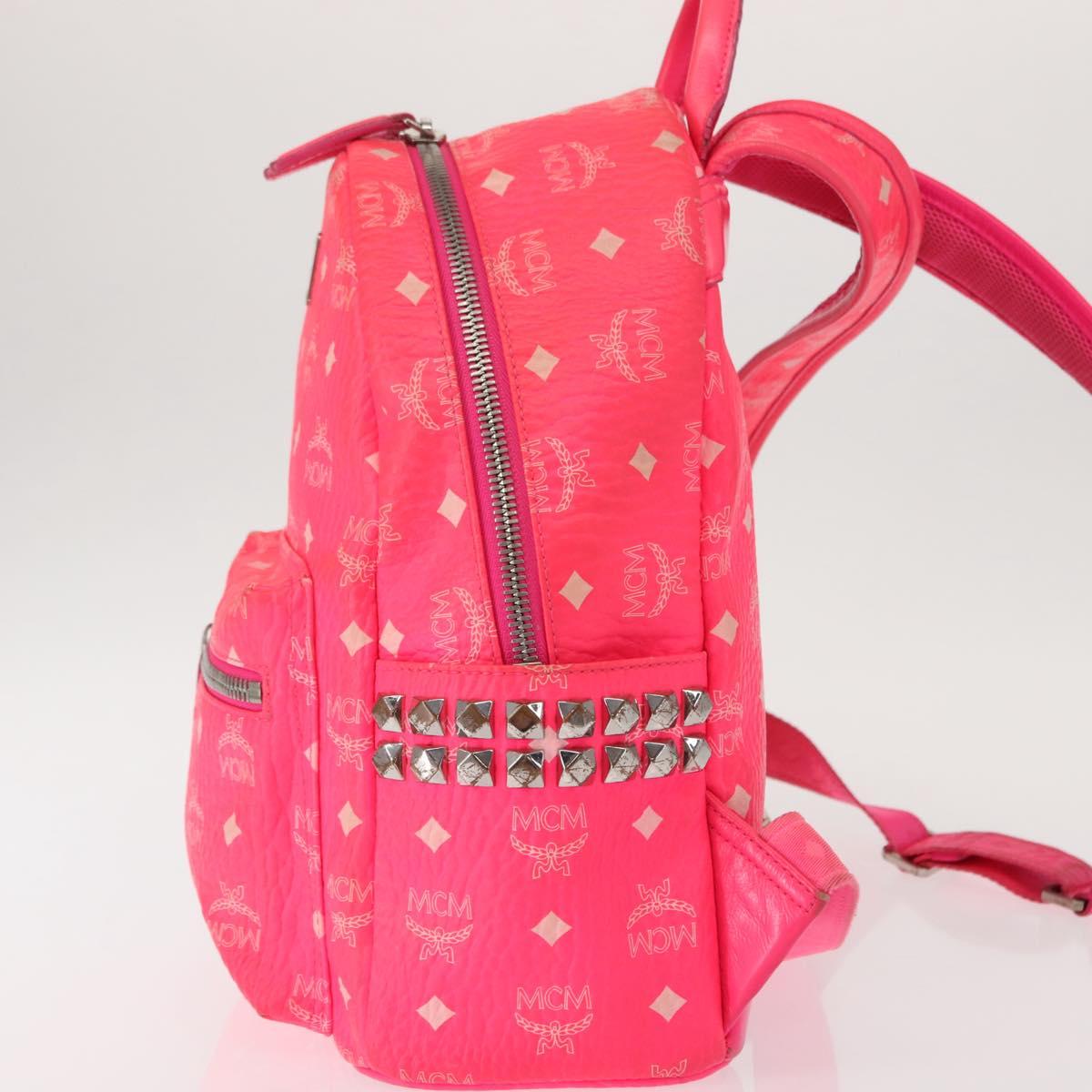 MCM Vicetos Logogram Backpack PVC Leather Pink Gold Auth BA7032