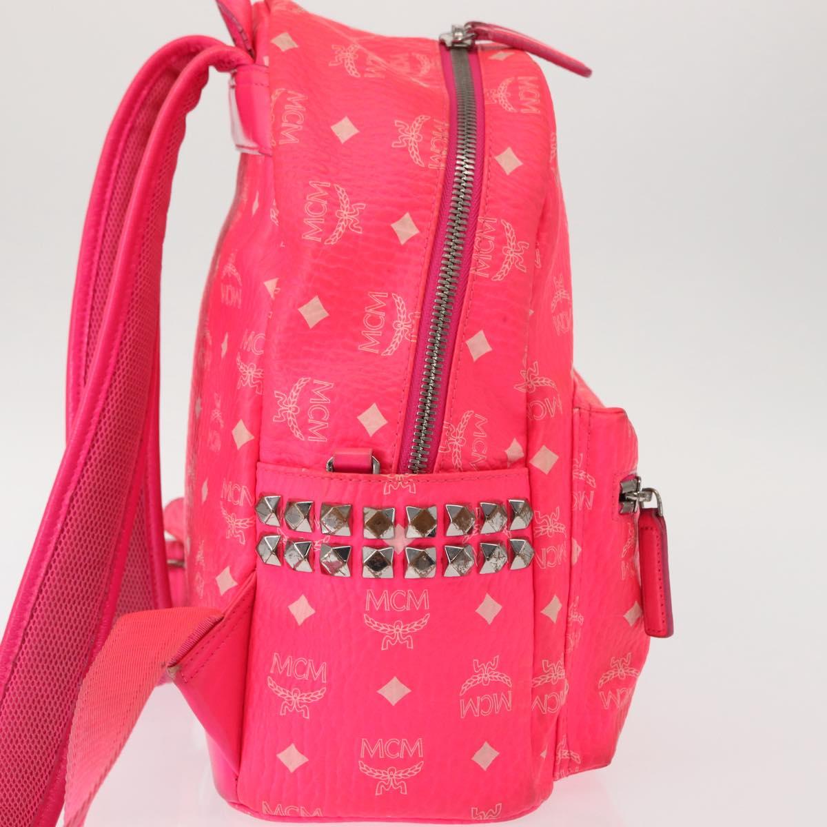 MCM Vicetos Logogram Backpack PVC Leather Pink Gold Auth BA7032