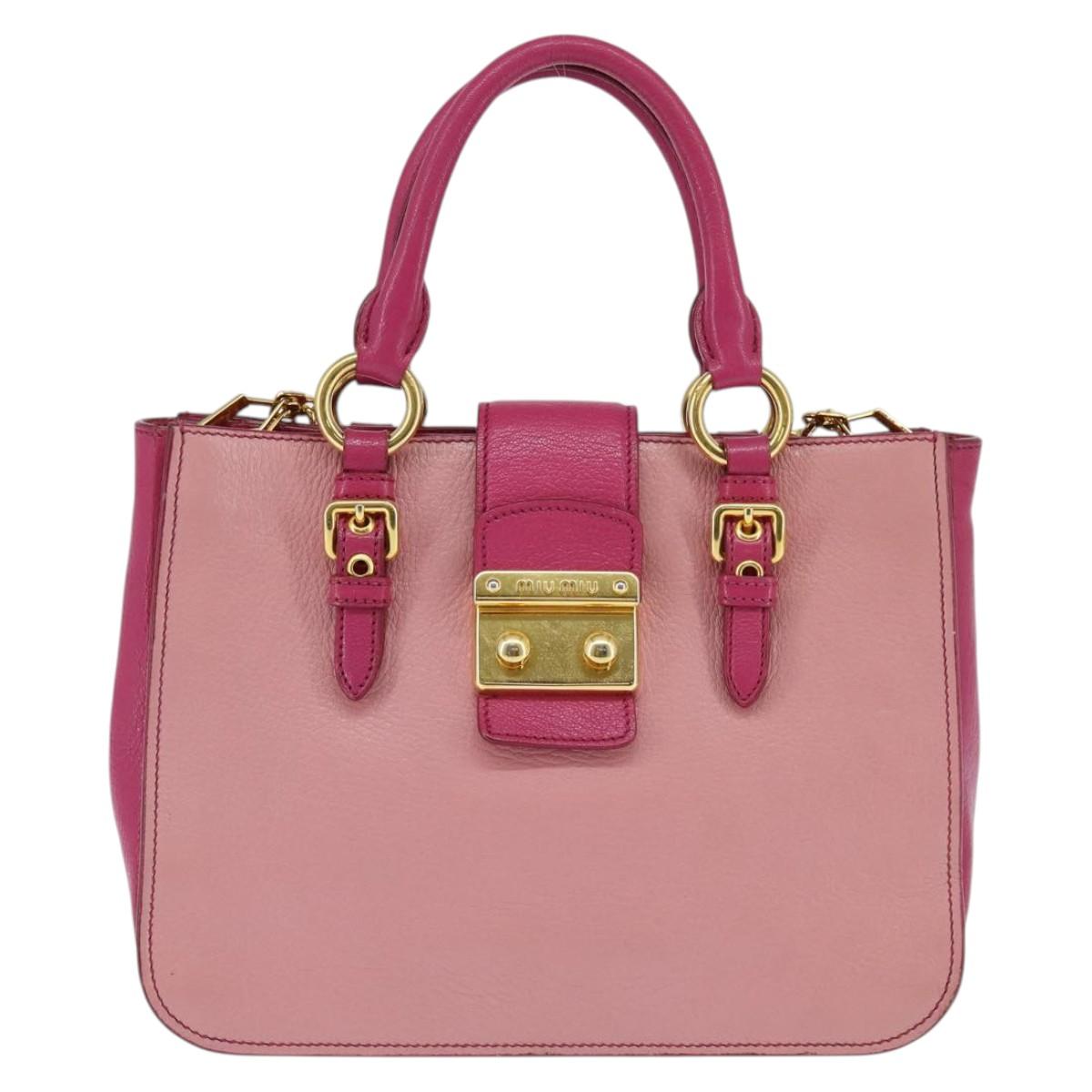 Miu Miu Madras Hand Bag Leather 2way Pink Gold Auth BA7035