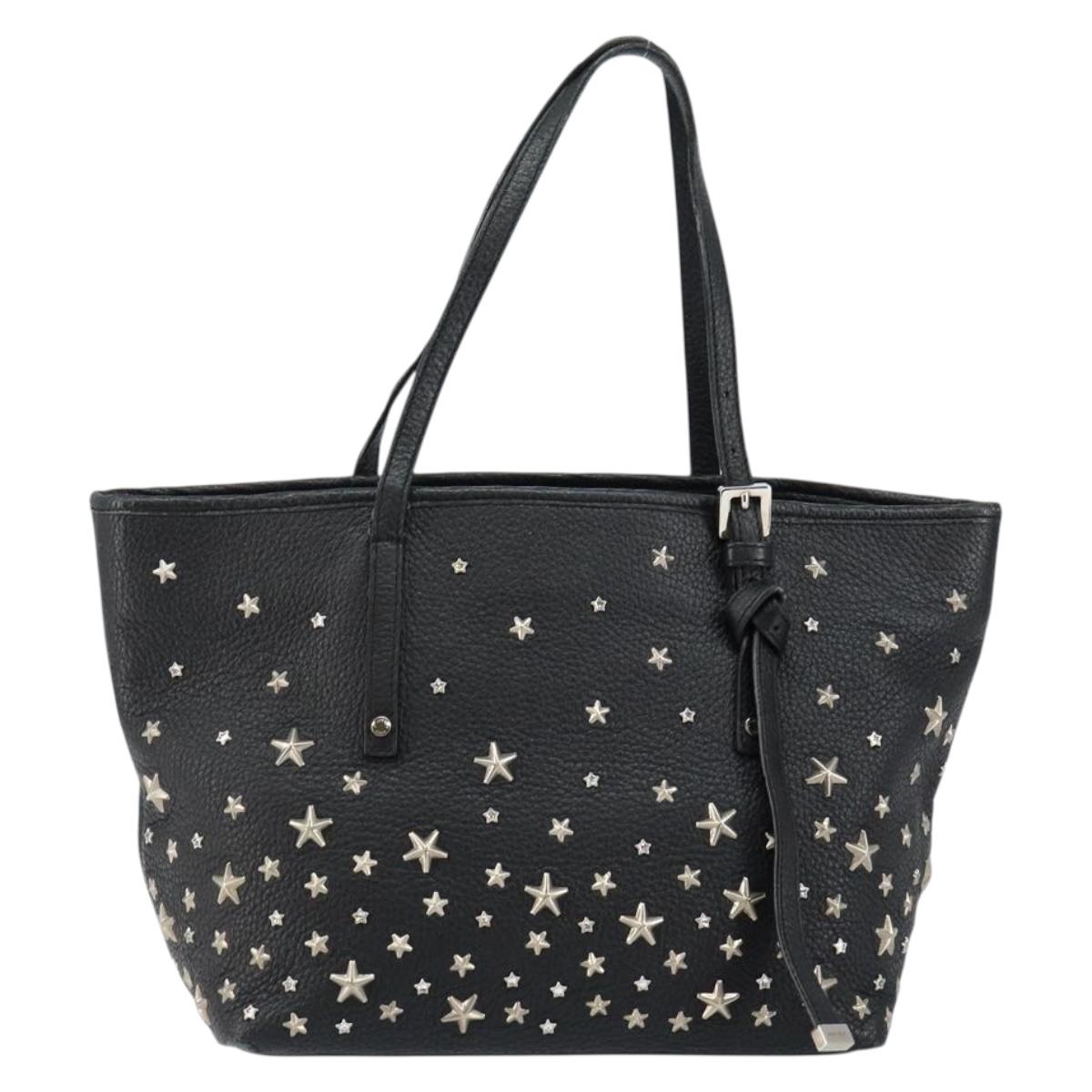 Jimmy Choo Studs Tote Bag Leather Black Silver Auth BA7036