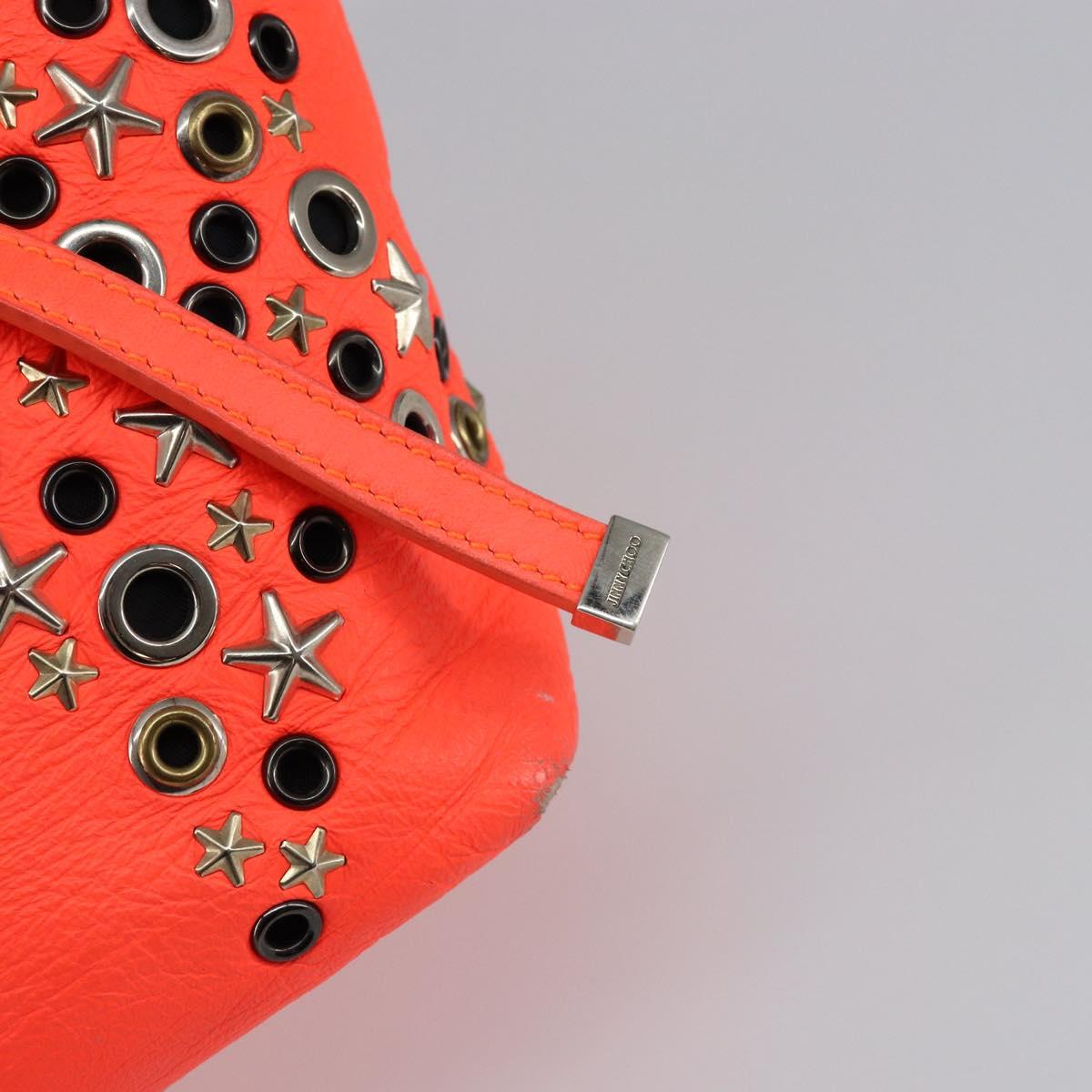 Jimmy Choo Studs Tote Bag Leather Orange Silver Auth BA7037