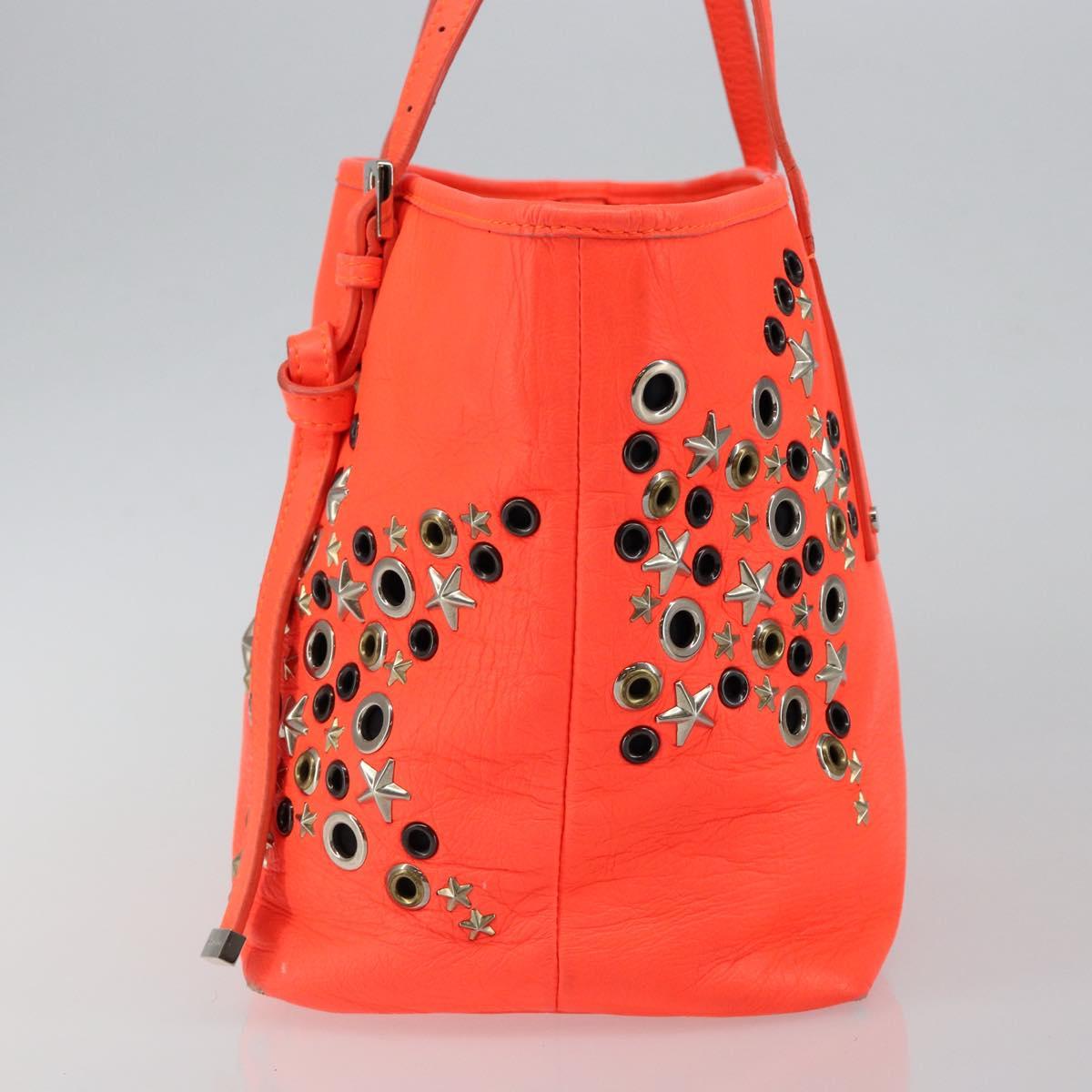 Jimmy Choo Studs Tote Bag Leather Orange Silver Auth BA7037