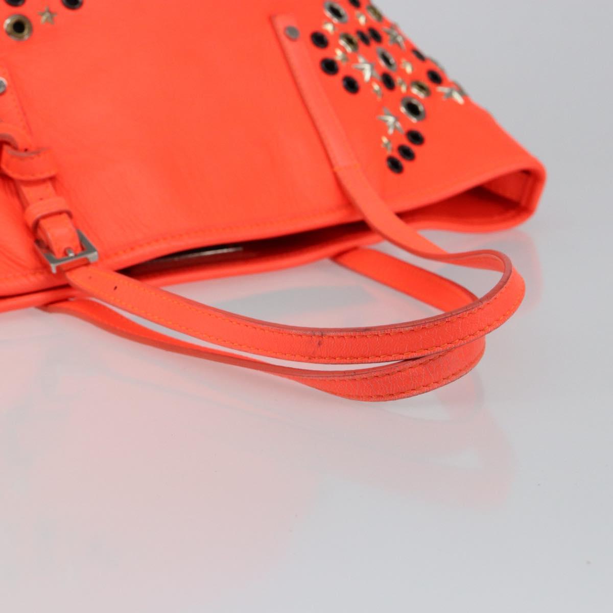 Jimmy Choo Studs Tote Bag Leather Orange Silver Auth BA7037