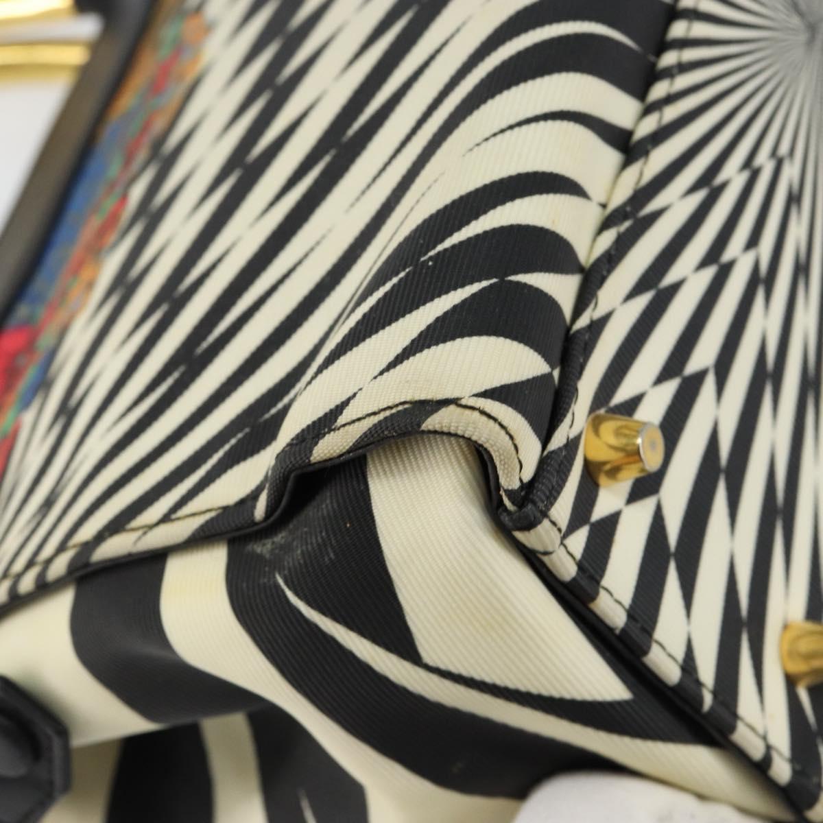 Gianni Versace Hand Bag Canvas PVC Black Gold Auth BA7043