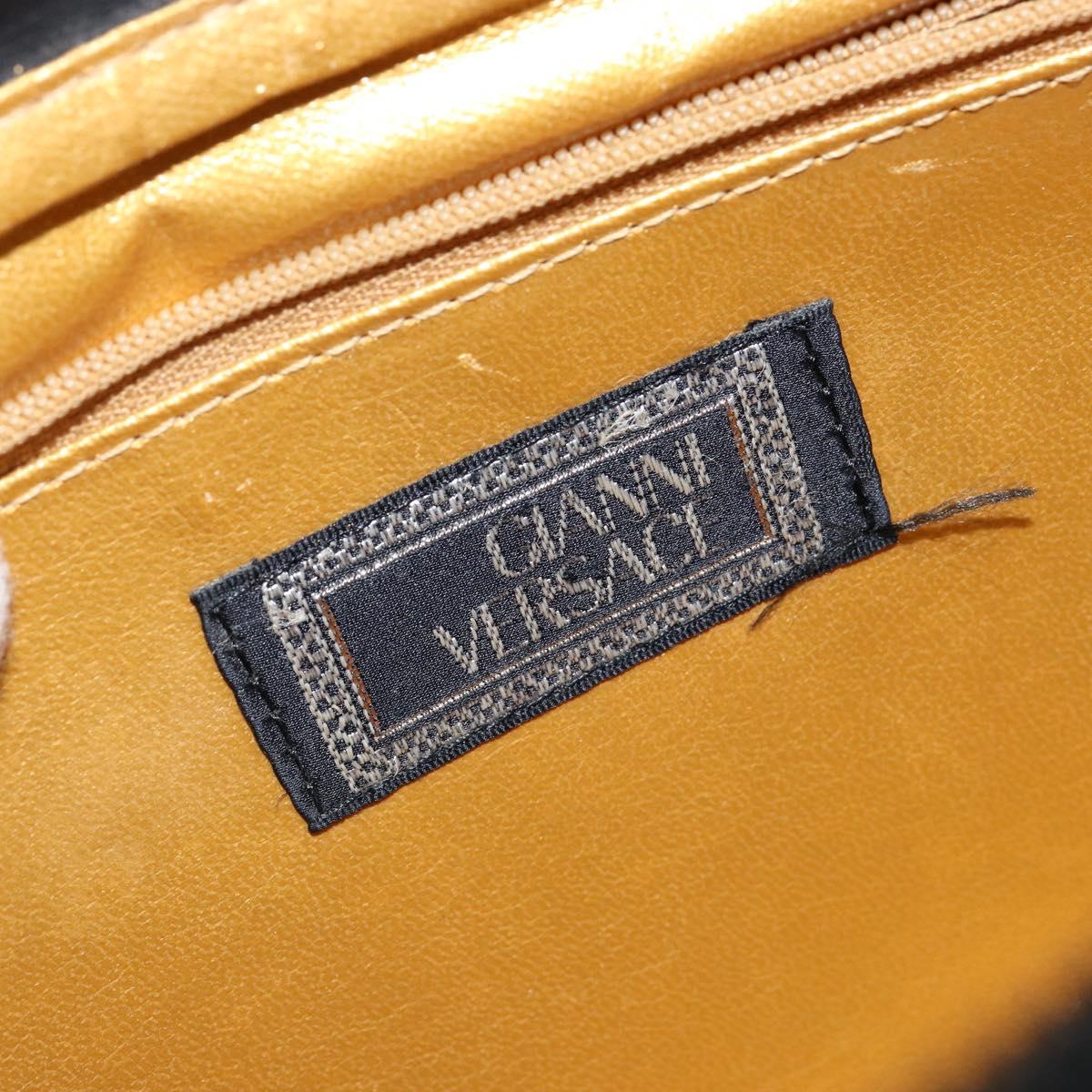 Gianni Versace Hand Bag Canvas PVC Black Gold Auth BA7043