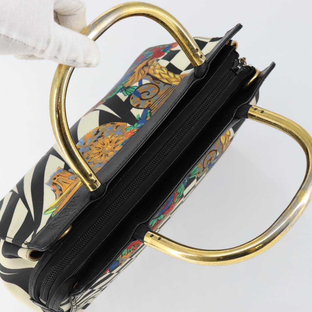 Gianni Versace Hand Bag Canvas PVC Black Gold Auth BA7043