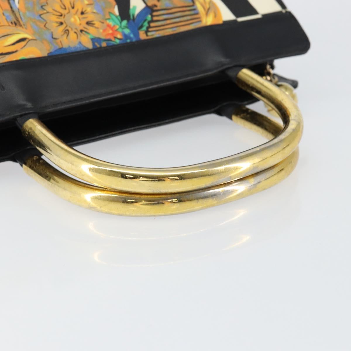 Gianni Versace Hand Bag Canvas PVC Black Gold Auth BA7043