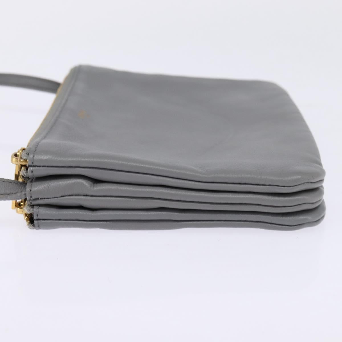 CELINE Trios Mall Shoulder Bag Leather Gray Gold Auth BA7046