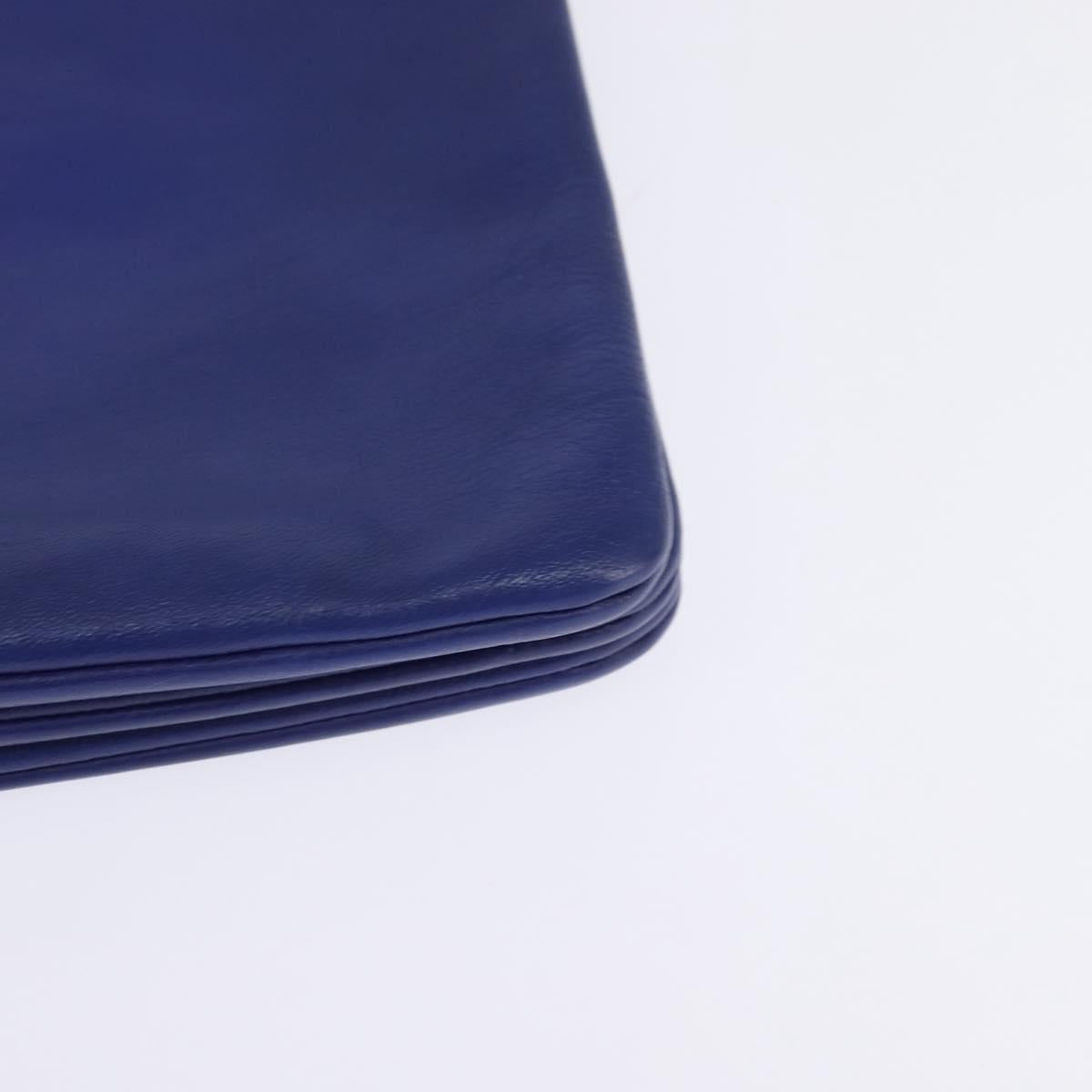 CELINE Trio large Shoulder Bag Leather Blue Gold Auth BA7048