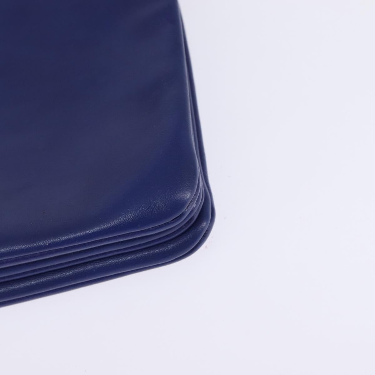 CELINE Trio large Shoulder Bag Leather Blue Gold Auth BA7048