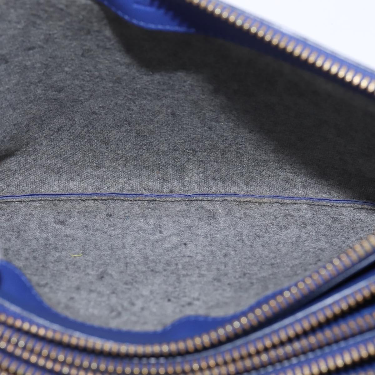 CELINE Trio large Shoulder Bag Leather Blue Gold Auth BA7048