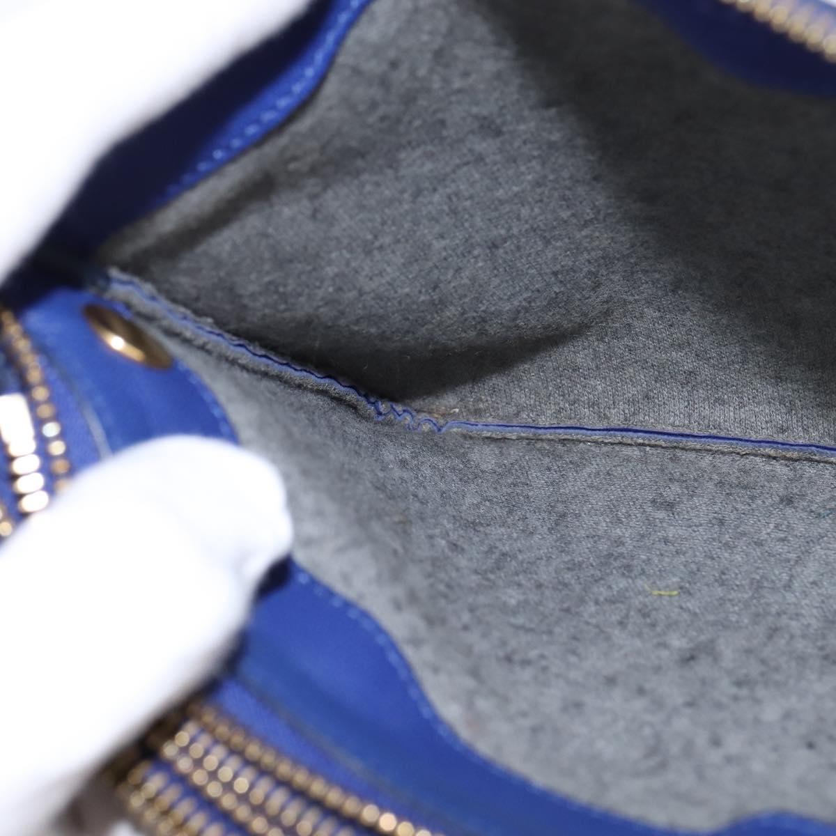 CELINE Trio large Shoulder Bag Leather Blue Gold Auth BA7048