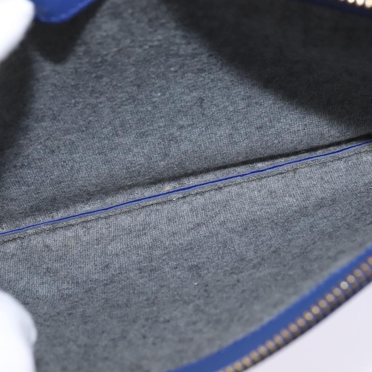 CELINE Trio large Shoulder Bag Leather Blue Gold Auth BA7048