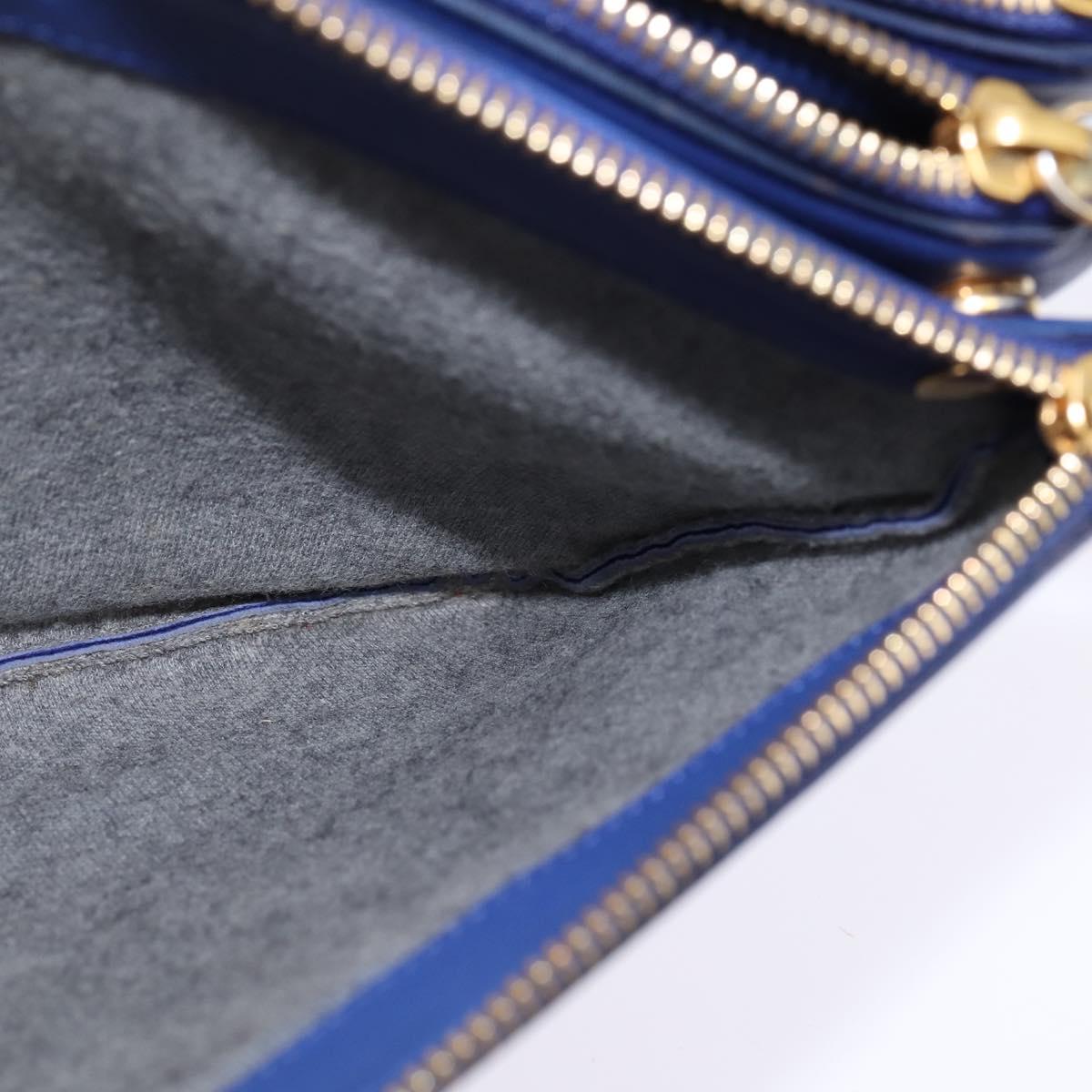 CELINE Trio large Shoulder Bag Leather Blue Gold Auth BA7048