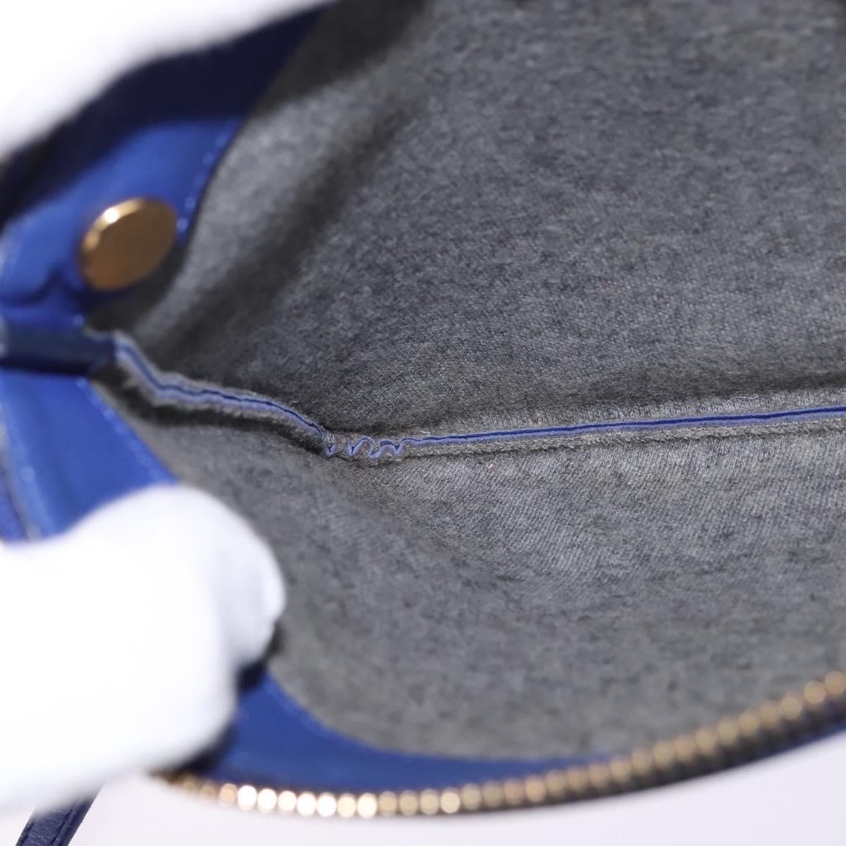 CELINE Trio large Shoulder Bag Leather Blue Gold Auth BA7048