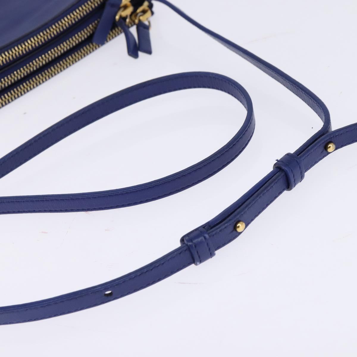 CELINE Trio large Shoulder Bag Leather Blue Gold Auth BA7048