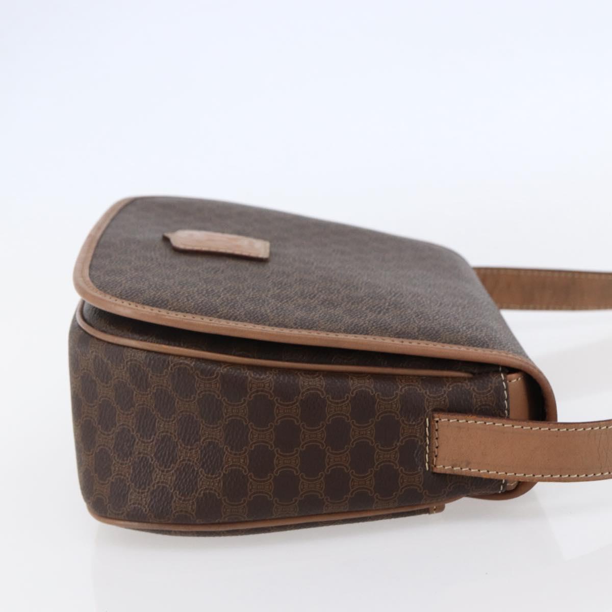 CELINE Macadam Canvas Shoulder Bag PVC Leather Brown Gold Auth BA7049