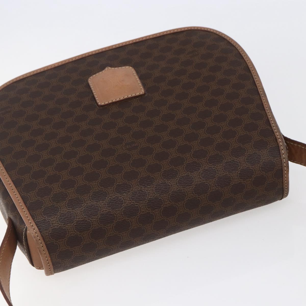 CELINE Macadam Canvas Shoulder Bag PVC Leather Brown Gold Auth BA7049