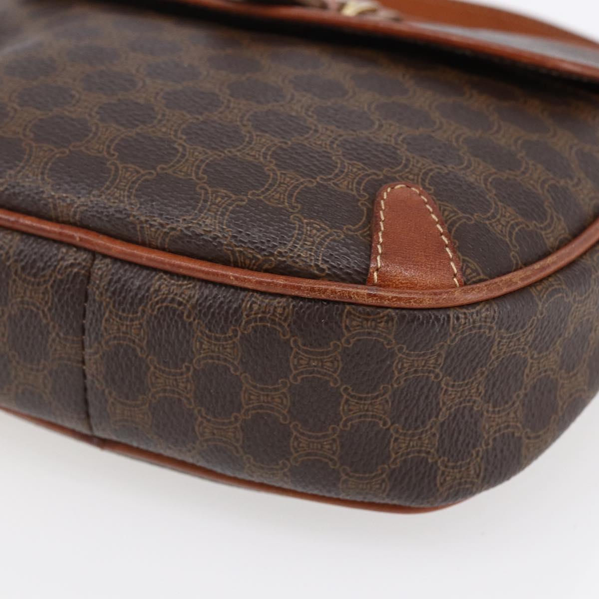 CELINE Macadam Canvas Shoulder Bag PVC Leather Brown Gold Auth BA7050