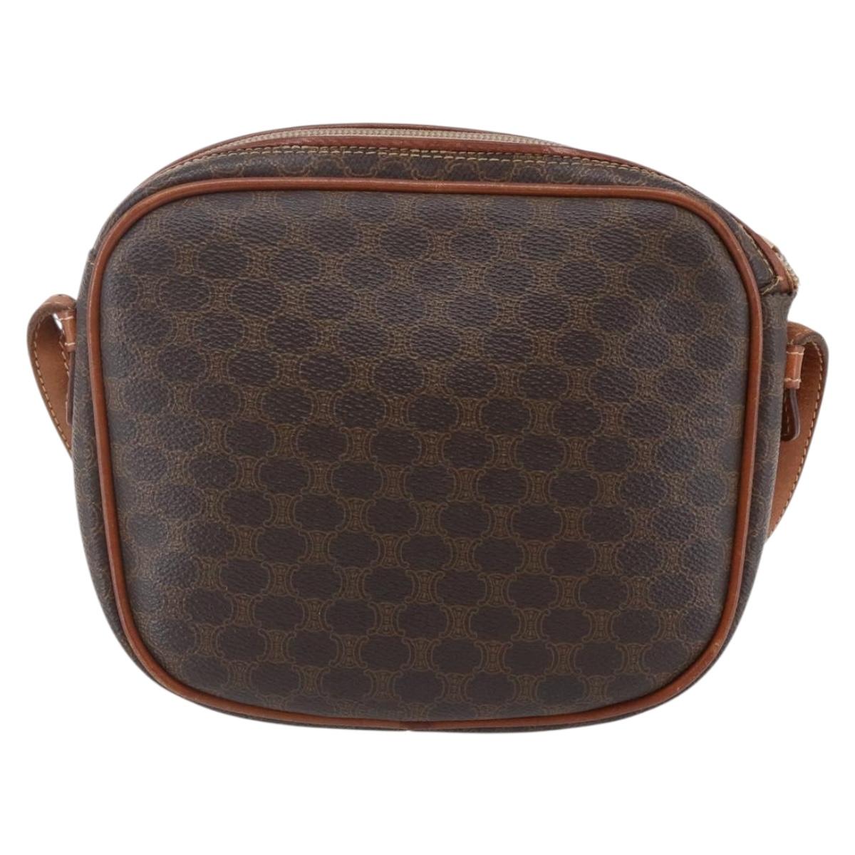 CELINE Macadam Canvas Shoulder Bag PVC Leather Brown Gold Auth BA7050