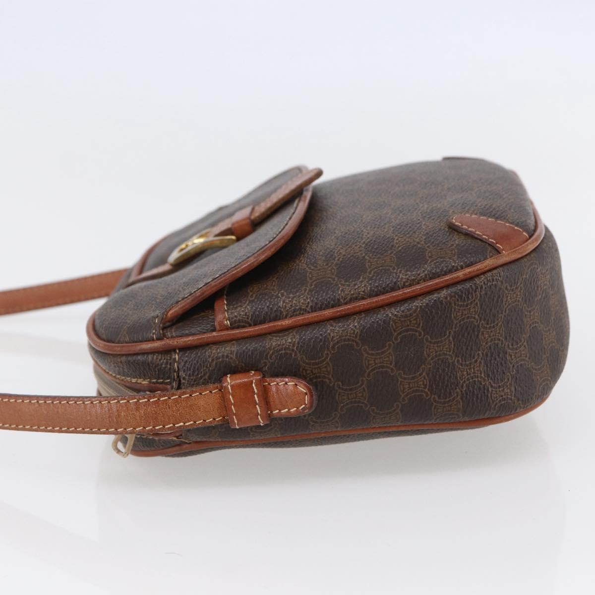 CELINE Macadam Canvas Shoulder Bag PVC Leather Brown Gold Auth BA7050