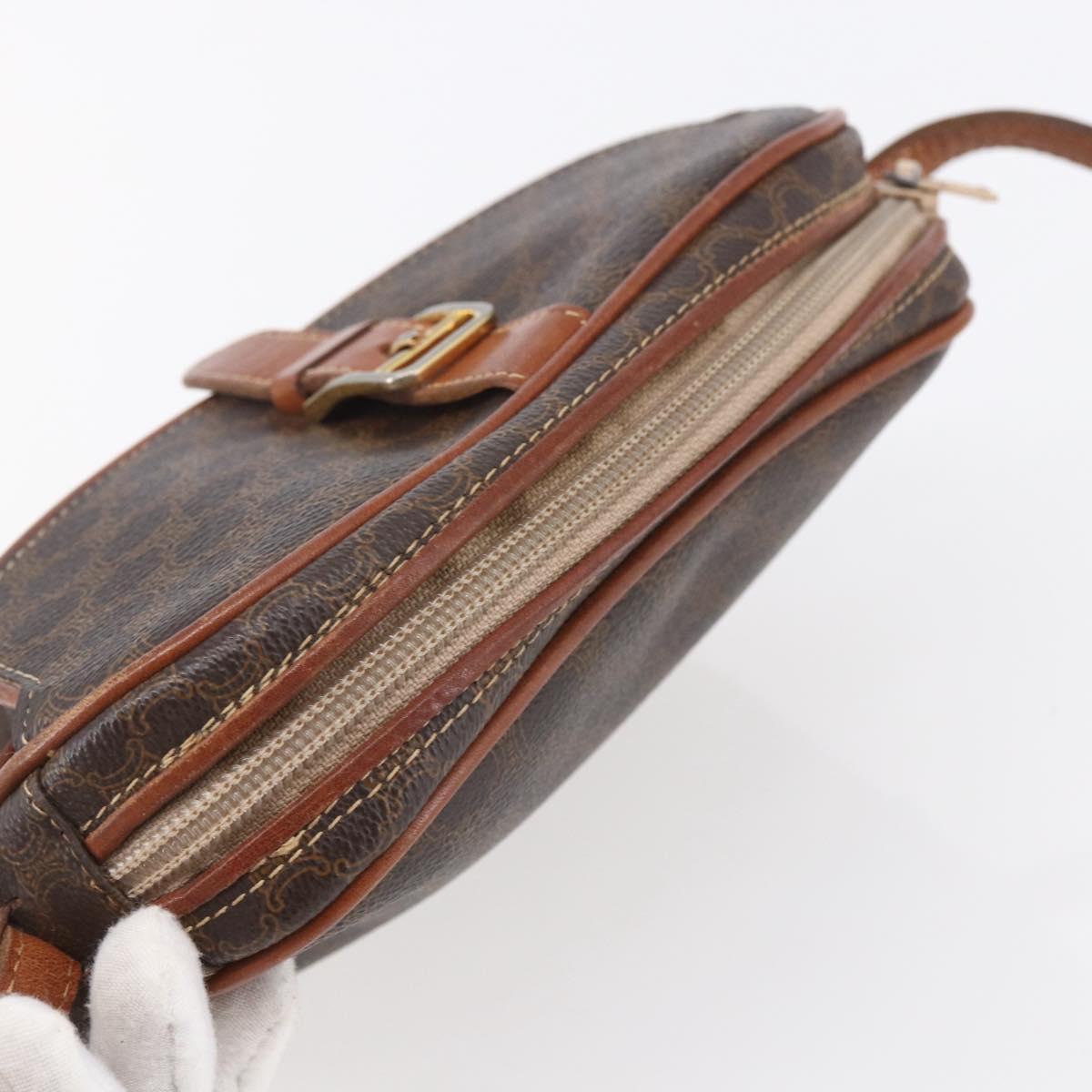 CELINE Macadam Canvas Shoulder Bag PVC Leather Brown Gold Auth BA7050