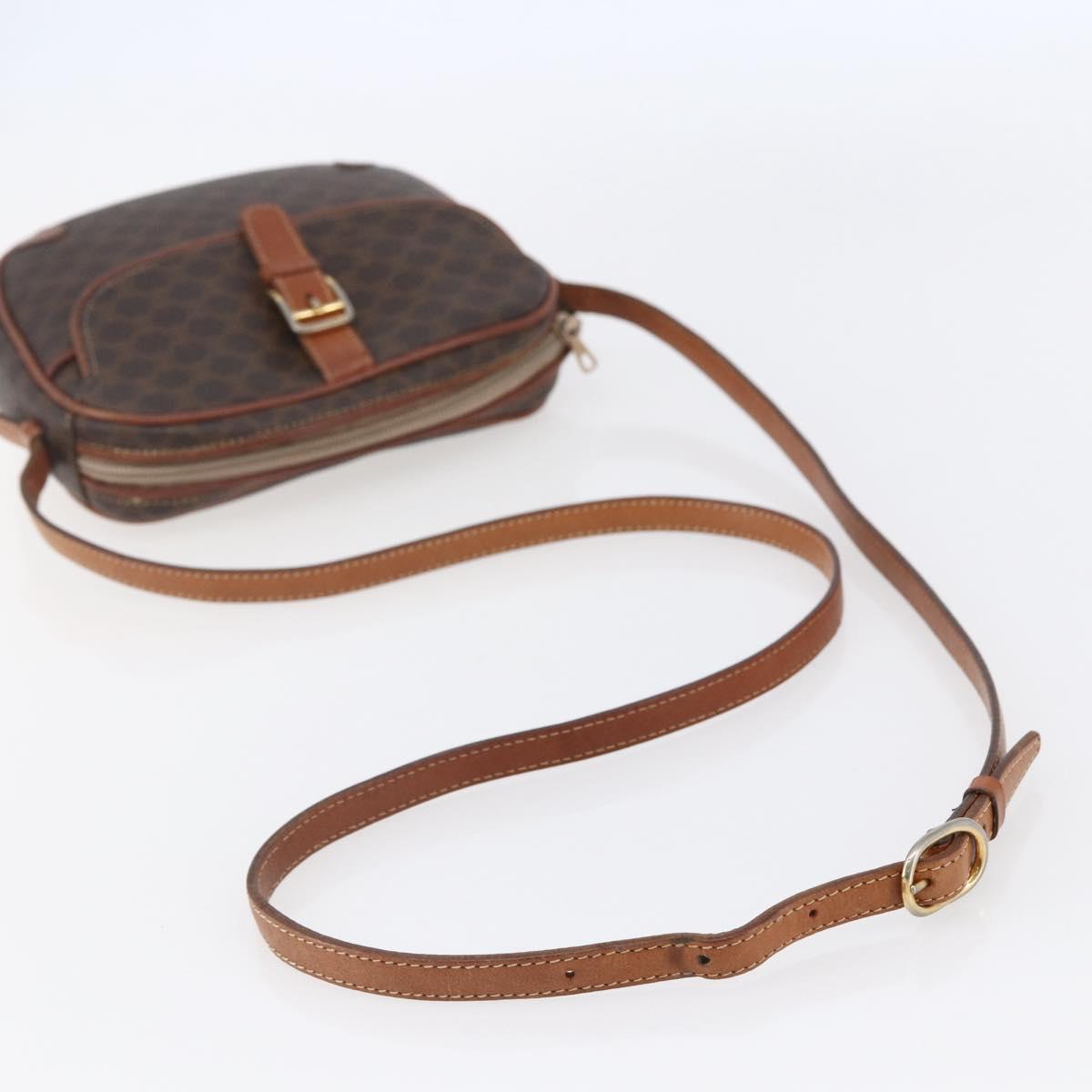 CELINE Macadam Canvas Shoulder Bag PVC Leather Brown Gold Auth BA7050