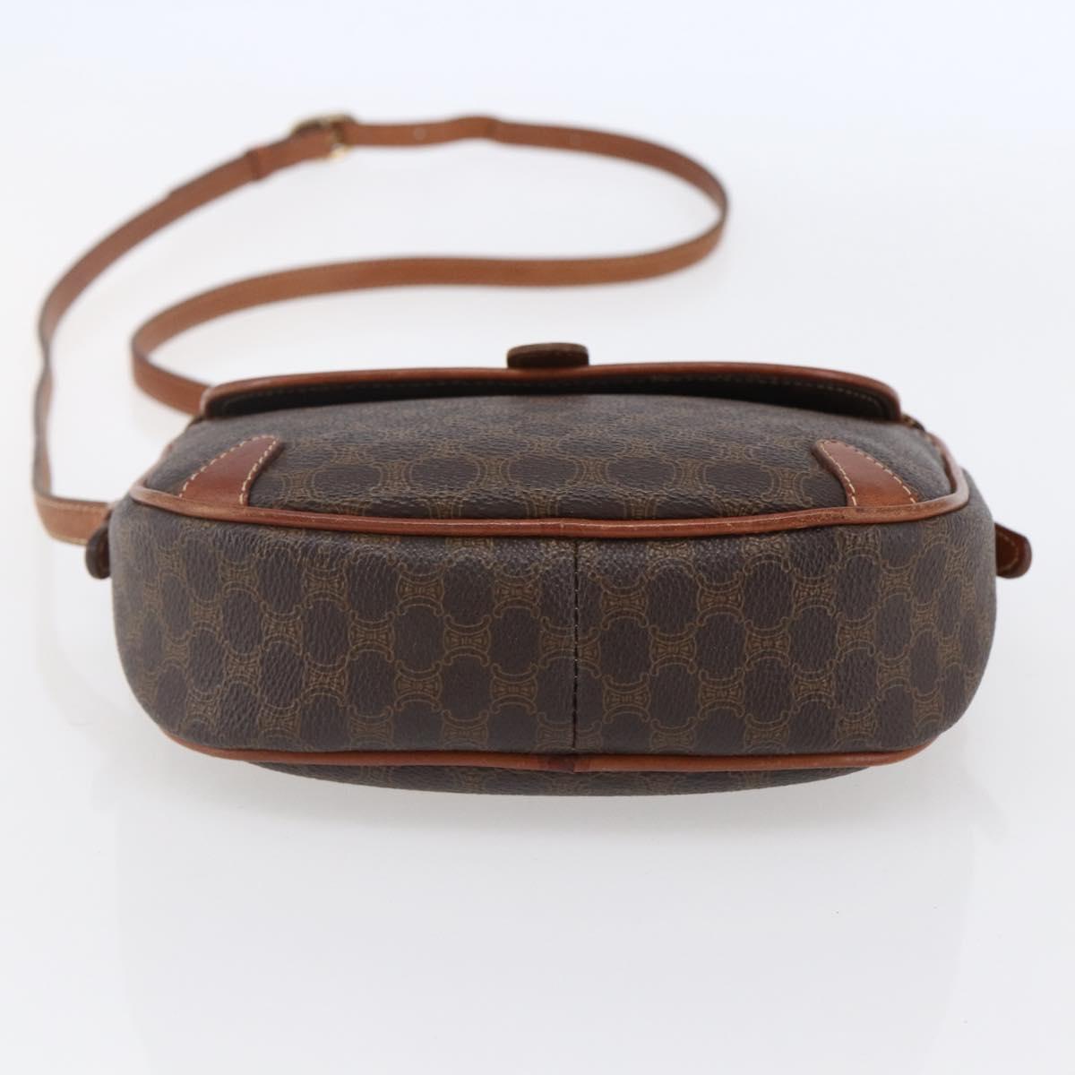 CELINE Macadam Canvas Shoulder Bag PVC Leather Brown Gold Auth BA7050